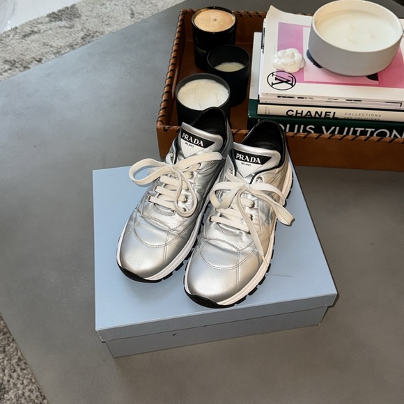 Authentic Prada Silver Gray Sneakers Shoes - Picture 1 of 11